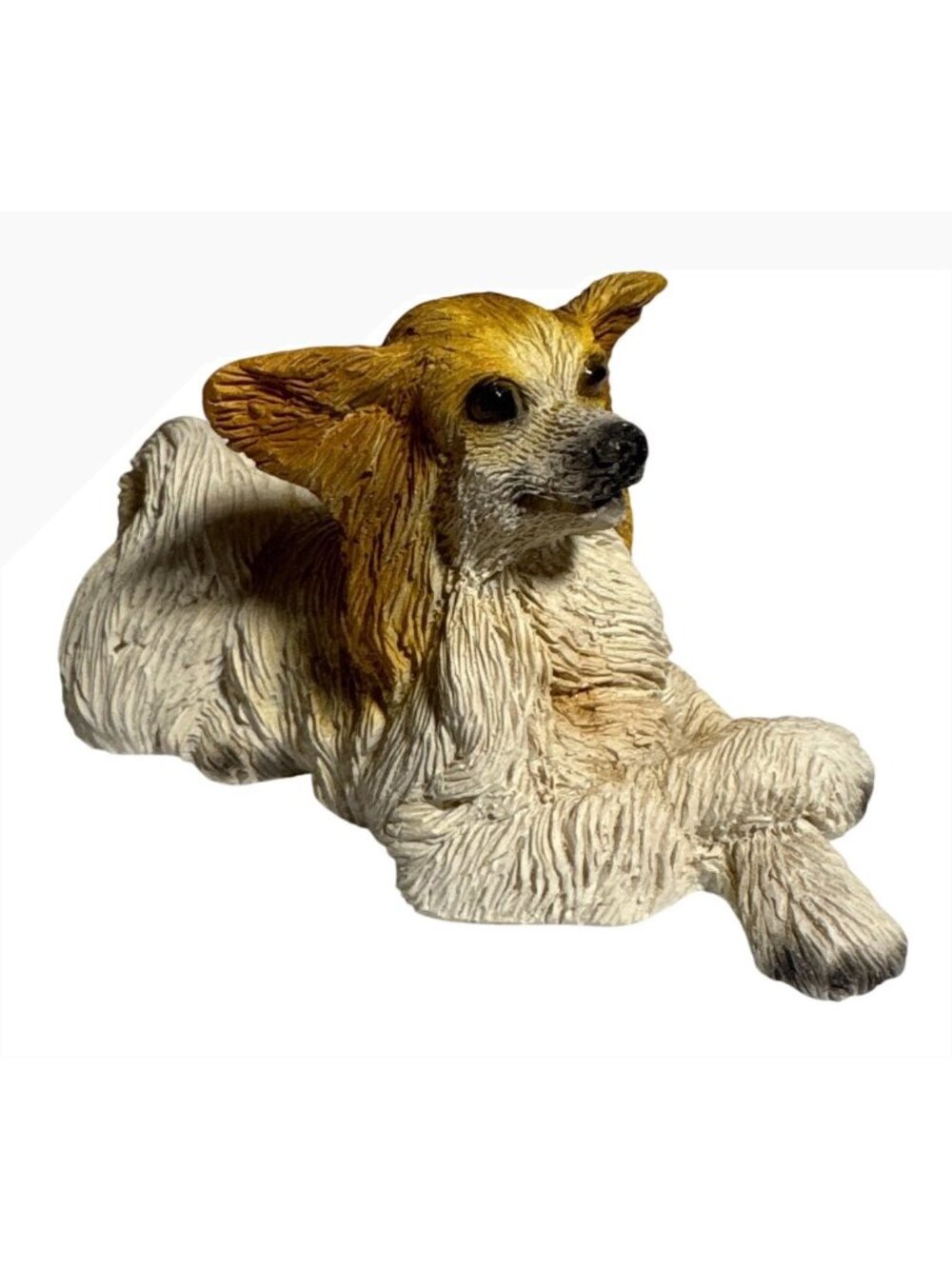 Papillon Dog Figurine Hand-Painted Collectible 4" Long By 2" Tall Brown & White